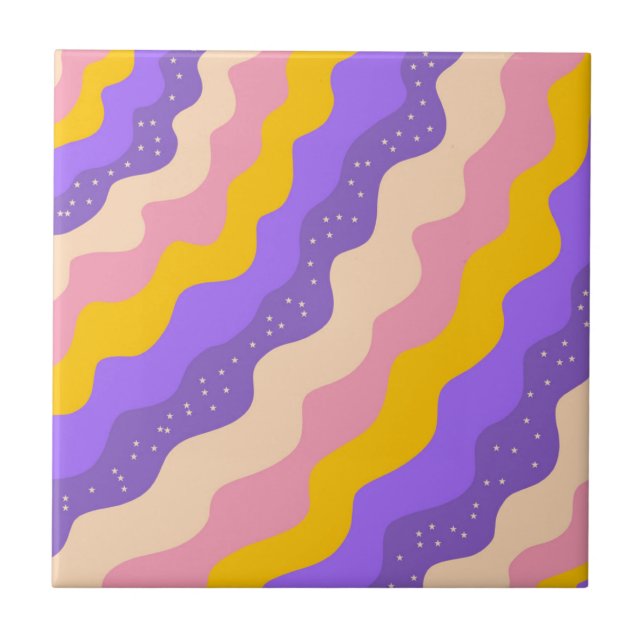 Purple Yellow Celestial Stripe Groovy Abstract  Tile (Front)