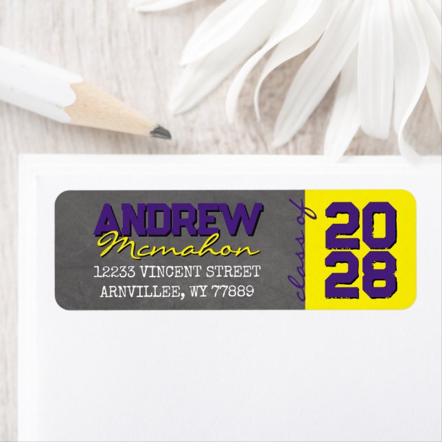 Purple Yellow Chalkboard Graduation Return Address (Insitu)