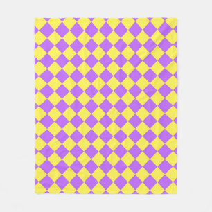Purple Yellow Chequered Diamond Fleece Blanket