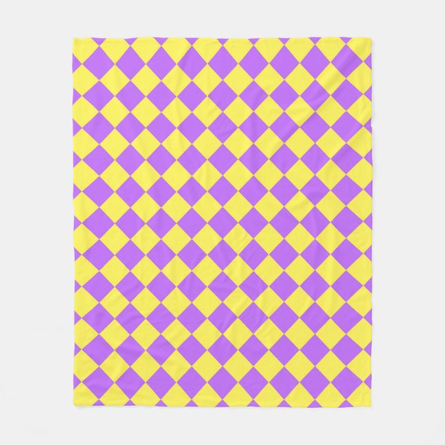 Purple Yellow Chequered Diamond Fleece Blanket (Front)