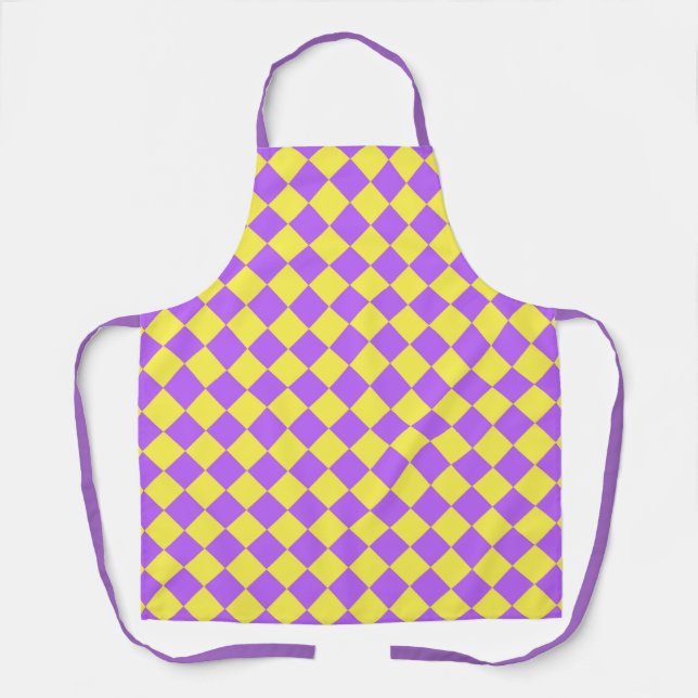 Purple Yellow Chequered Diamond Pattern Apron (Front)