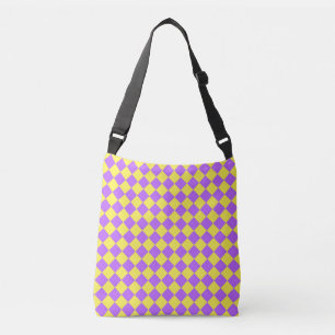 Purple Yellow Chequered Diamond Pattern Crossbody Bag