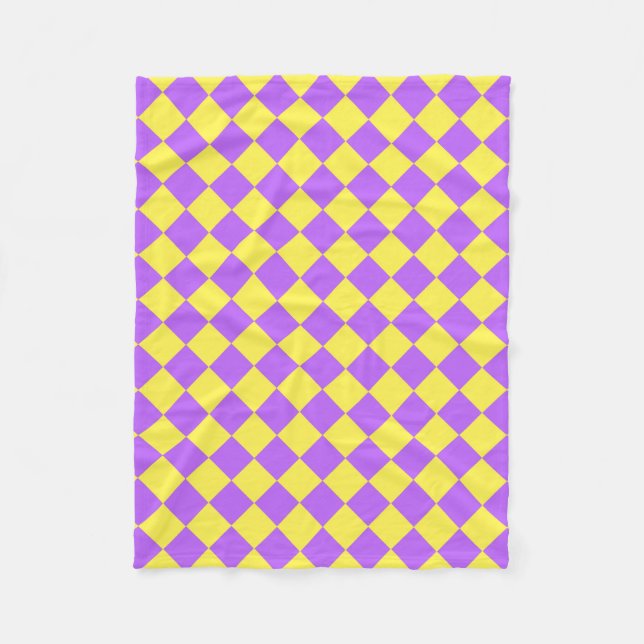 Purple Yellow Chequered Diamond Pattern  Fleece Blanket (Front)