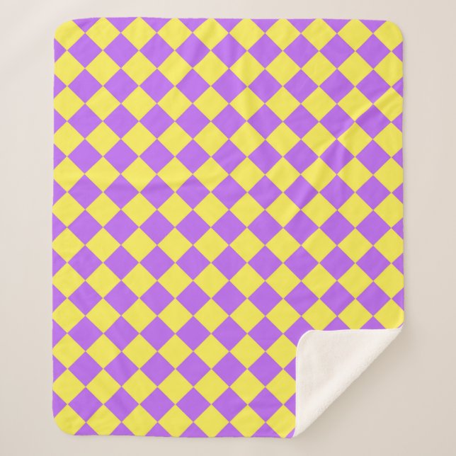 Purple Yellow Chequered Diamond Pattern  Sherpa Blanket (Front)