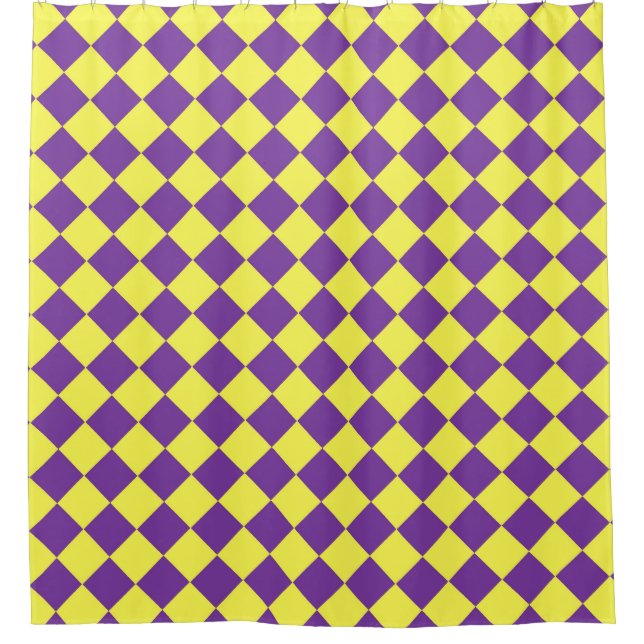 Purple Yellow Chequered Diamond Pattern  Shower Curtain (Front)