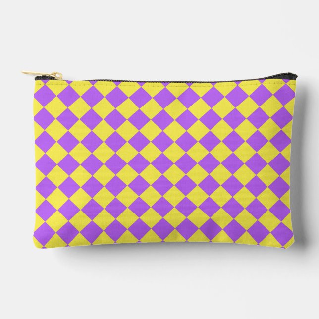 Purple Yellow Chequered Diamond Pattern Small Accessory Pouch (Front)