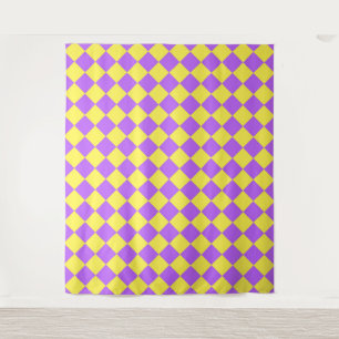 Purple Yellow Chequered Diamond Pattern  Tapestry