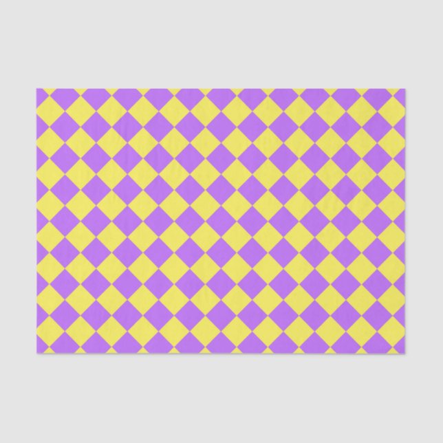 Purple Yellow Chequered Diamond Pattern Tissue Paper (Front)