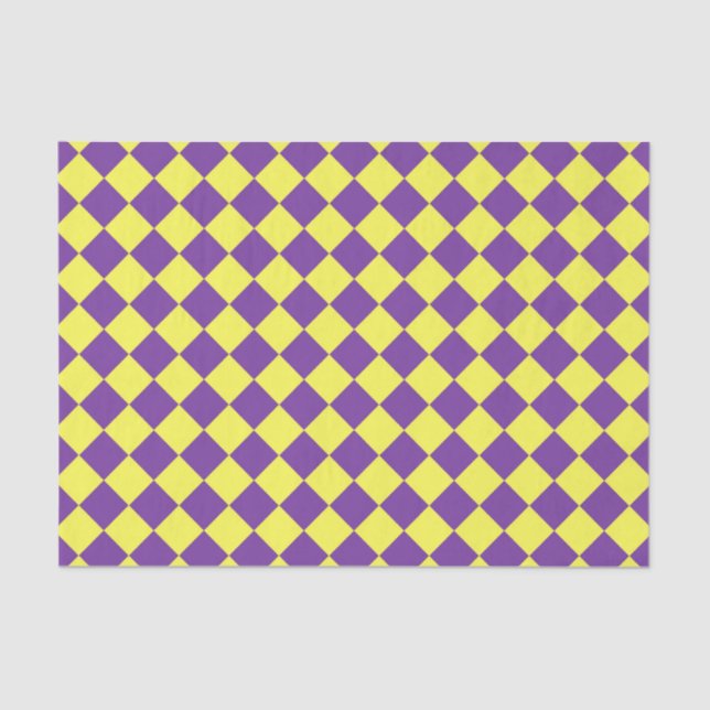 Purple Yellow Chequered Diamond Pattern Tissue Paper (Front)
