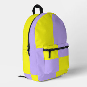 Purple Yellow Chequered Pattern Printed Backpack