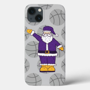 purple yellow christmas basketball santa claus iPhone 13 case