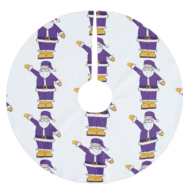 purple yellow christmas santa claus brushed polyester tree skirt (Front)