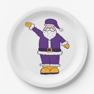 purple yellow christmas santa claus paper plate