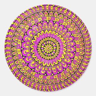 Purple Yellow Color Hand Drawn Mandala Classic Round Sticker