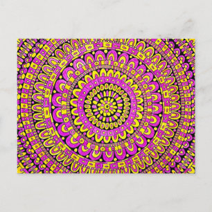 Purple Yellow Color Hand Drawn Mandala Postcard
