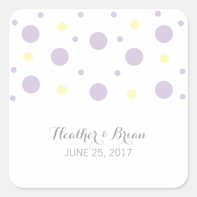 Purple Yellow Confetti Wedding Stickers (Front)