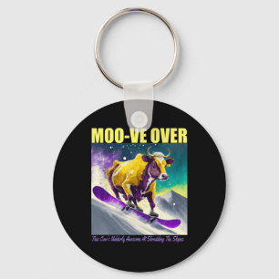 Purple Yellow Cow Snowboarding Shredding Down The Key Ring