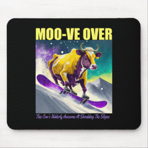 Purple Yellow Cow Snowboarding Shredding Down The Mouse Mat