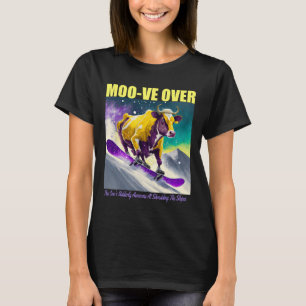Purple Yellow Cow Snowboarding Shredding Down The T-Shirt