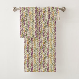 Purple Yellow Cream Green Woven Stripes Bath Towel Set