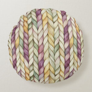 Purple Yellow Cream Green Woven Stripes Round Cushion