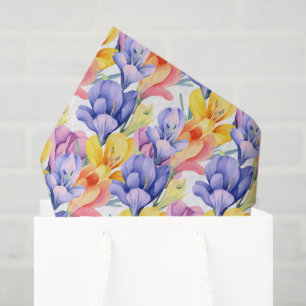 Purple Yellow Crocus Decoupage Paper, Floral Tissue Paper