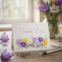 Purple Yellow Crocus Floral Wedding Thank You Card