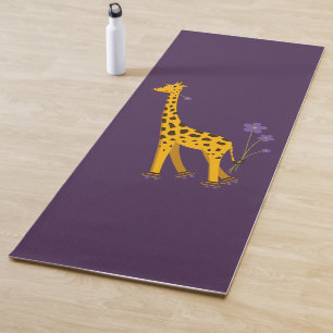 Purple Yellow Cute Funny Skating Cartoon Giraffe Yoga Mat