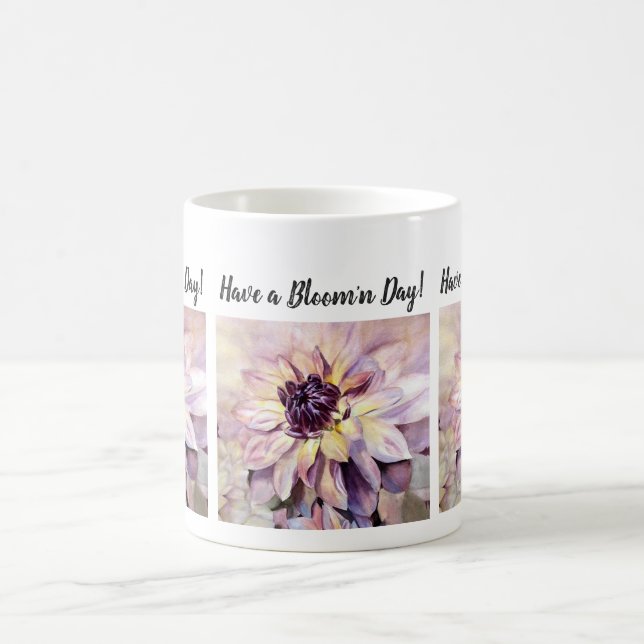 Purple Yellow Dahlia Watercolor Flower Coffee Mug (Center)
