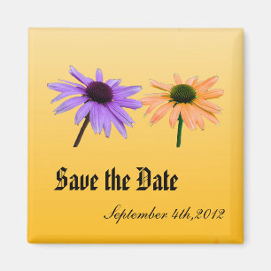 purple & yellow daisy flowers, save the date magnet