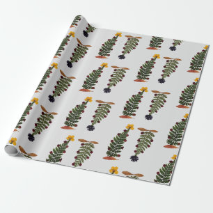 Purple & yellow dried press flower Christmas Tree Wrapping Paper