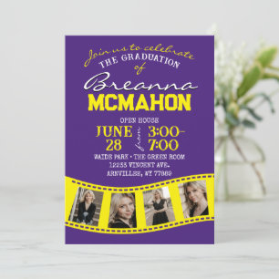 Purple & Yellow Filmstrip 5 Photo Graduation Invitation