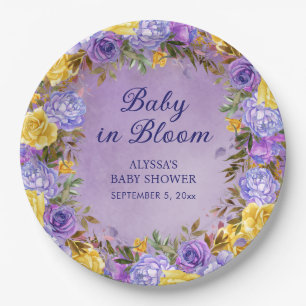 Purple Yellow Floral Baby in Bloom Shower  Paper Plate