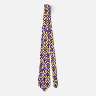 Purple & Yellow Floral Damasks Baroque Style Tie