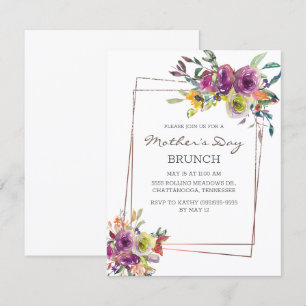 Purple Yellow Floral Geometric Mother's Day Brunch Invitation