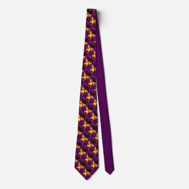 Purple Yellow Floral Johnny Jump Up Flower Tie (Front)