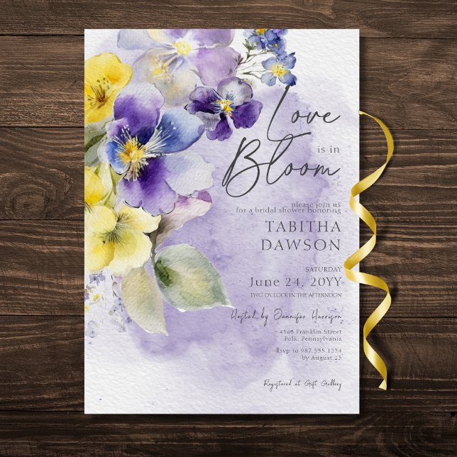Purple Yellow Floral Love In Bloom Modern Shower Invitation (Purple Yellow Floral Love In Bloom Modern Shower Invitation)