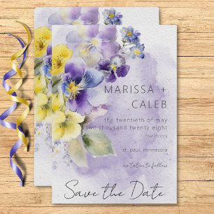 Purple & Yellow Floral Modern Wedding Save The Date