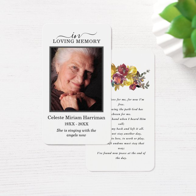 Purple Yellow Floral Photo Funeral Prayer Card (Desk)