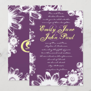Purple Yellow Floral Wedding Invitation