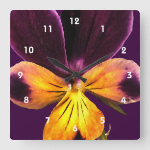 Purple Yellow Flower Abstract Floral Clock