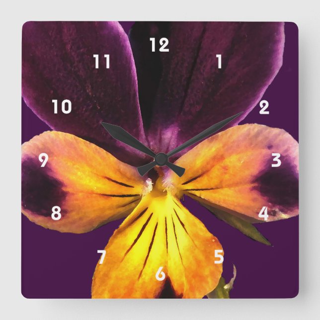 Purple Yellow Flower Abstract Floral Clock (Front)