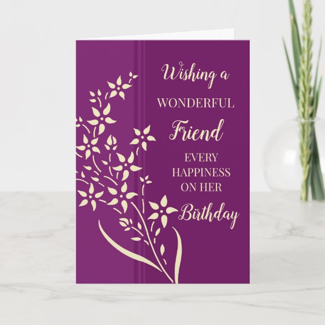 Purple Yellow Flowers Friend Birthday Card (Front)