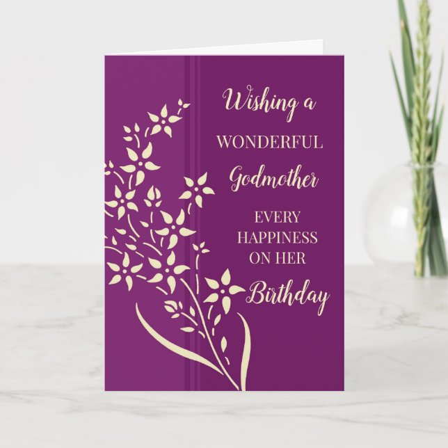 Purple Yellow Flowers Godmother Birthday Card (Front)