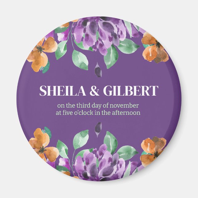 Purple Yellow Flowers Save The Date Magnet (Front)