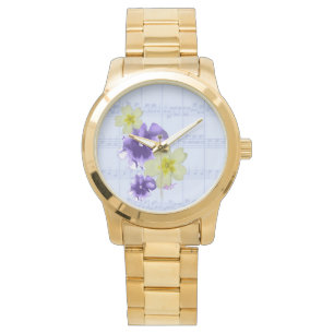 Purple & Yellow Flowers Sheet Music Gold Watch