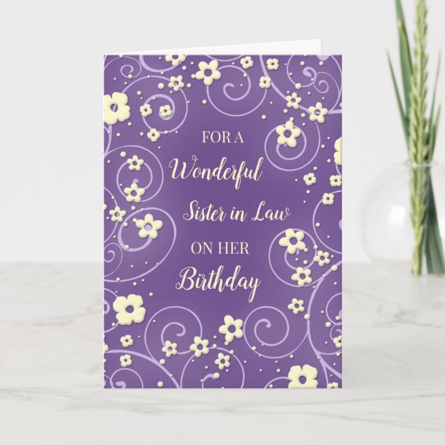Purple Yellow Flowers Sister in Law Birthday Card (Front)