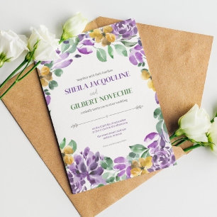 Purple Yellow Flowers Wedding Theme Invitation