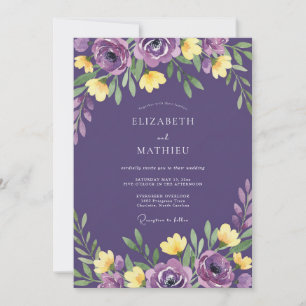 Purple Yellow Foliage Eucalyptus Wedding Invitation