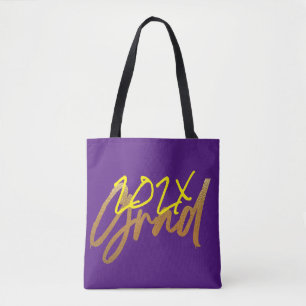 Purple Yellow Gold Foil Grad Year Chic Tote Bag